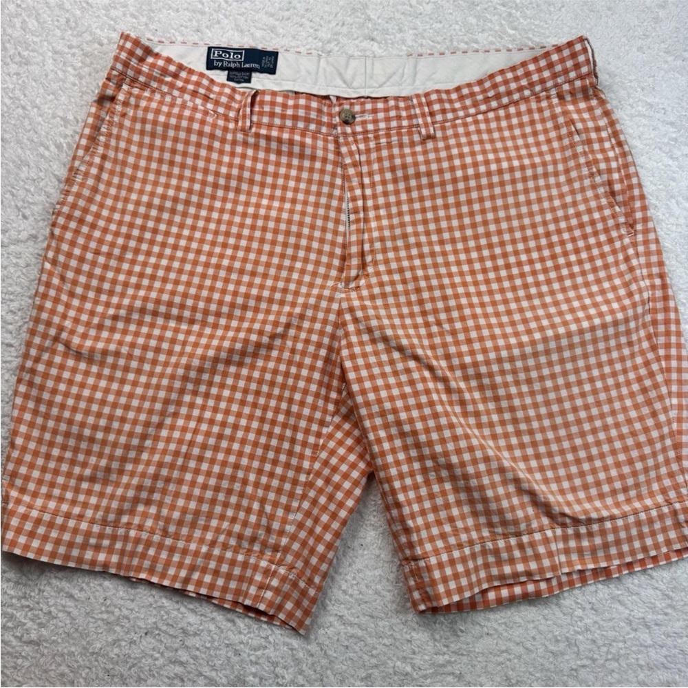 Polo Ralph Lauren Shorts Men’s 38 Suffield Orange White Checkered‎ Preppy Golf